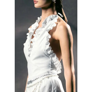 Chanel 23S White Ruffle CC Logo One Piece Swim Swimsuit Runway Bathingsuit 42